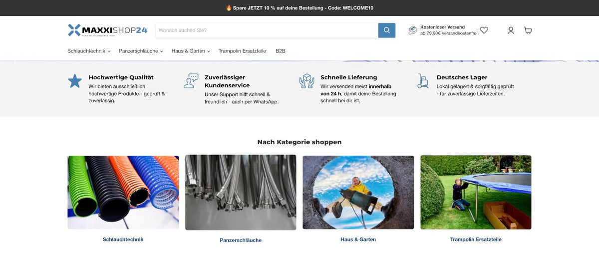 MAXXISHOP24: Shopify-Shop für Schlauchtechnik