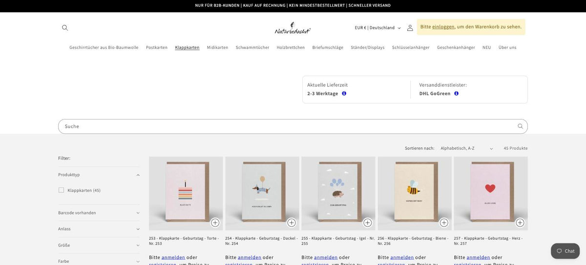 Naturbedacht Shopify-Shop nach Launch – Desktop-Ansicht
