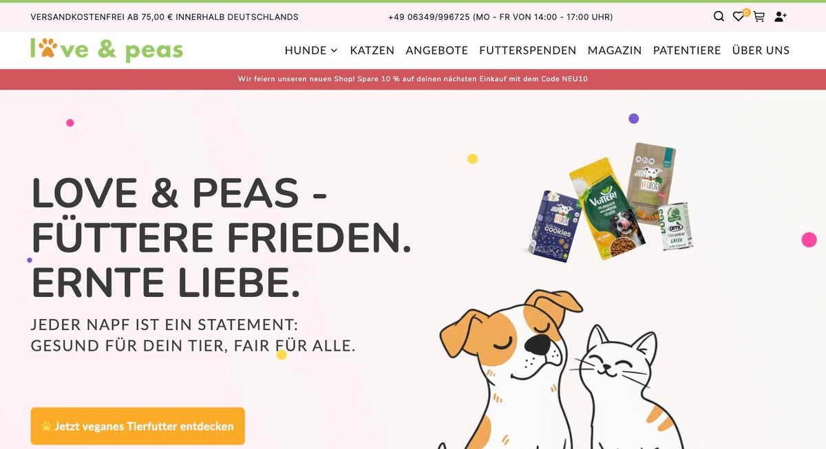 Love & Peas Shopify-Shop nach Migration – Desktop-Ansicht